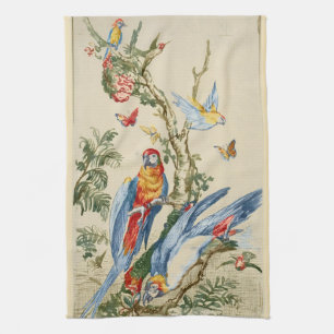 Antique Tropical Parrot and Butterfly Fine Art Kitchen Towel