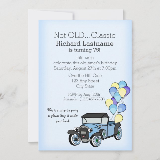 Antique Truck with Balloons Birthday Invitation (Front)