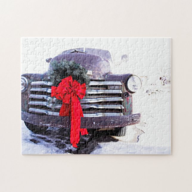 Antique Truck with Festive Christmas Wreath Jigsaw Puzzle (Horizontal)