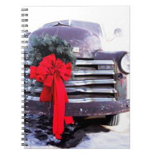 Antique Truck with Festive Christmas Wreath Notebook