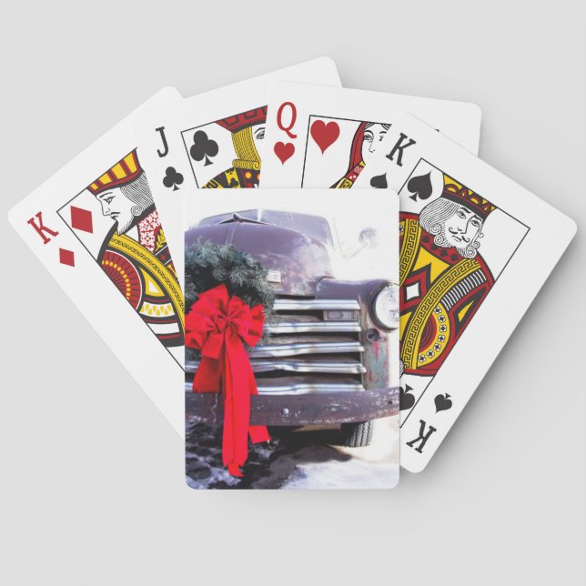 Antique Truck with Festive Christmas Wreath Playing Cards (Back)