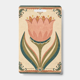 Antique Tulip Folk Art Illustration Vintage Style Badge