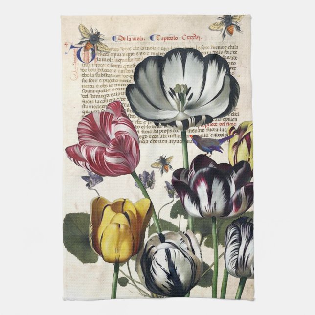 Antique Tulips Kitchen Towel (Vertical)