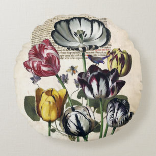 Antique Tulips Round Pillow