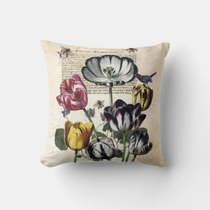Antique Tulips Throw Pillow
