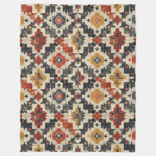 Antique Turkish Aksaray Kilim Print Fleece Blanket
