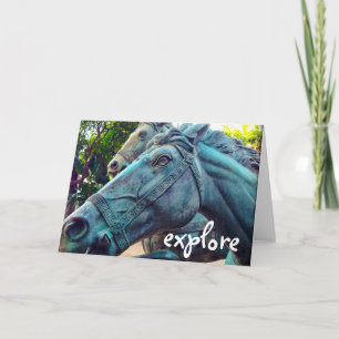 Antique Turquoise Horses Sculpture Explore Script Card