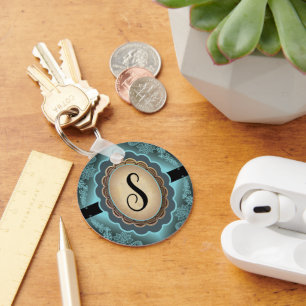 Antique Turquoise Lace Monogram Keychain
