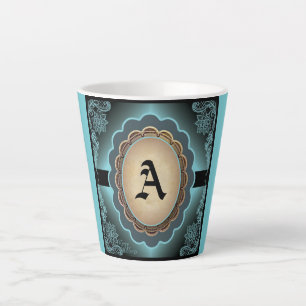 Antique Turquoise Lace Monogram Latte Mug