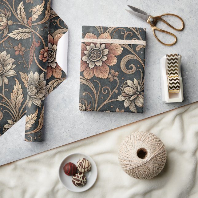 Antique Twilight Garden Damask Wrapping Paper (Crafts)