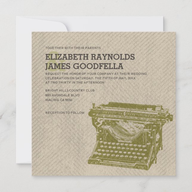 Antique Typewriter Keys Wedding Invitations (Front)