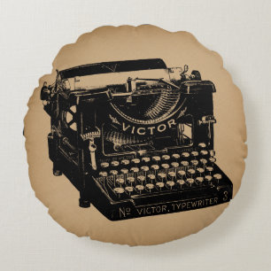 Antique Typewriter Old Fashioned Typewriter Round Pillow