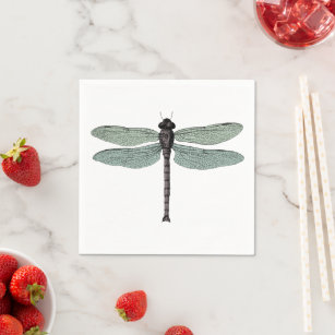 Antique Typographic Vintage Dragonfly Paper Party Napkin