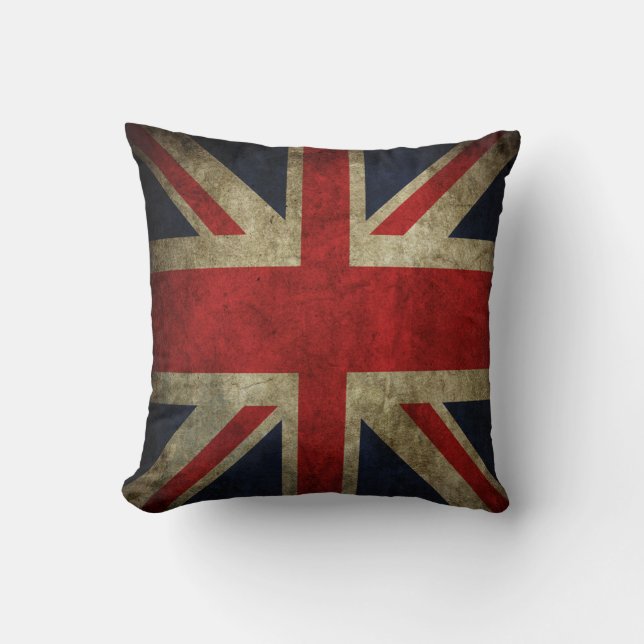 Antique UK British Union Jack Flag Square Pillow (Front)