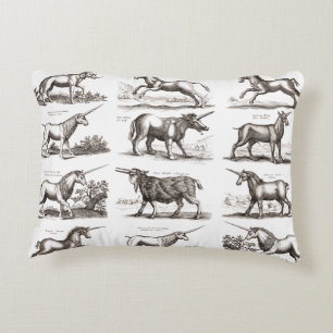 Antique Unicorn Engraving Vintage Zoology Specimen Accent Pillow
