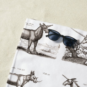 Antique Unicorn Engraving Vintage Zoology Specimen Beach Towel