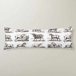 Antique Unicorn Engraving Vintage Zoology Specimen Body Pillow