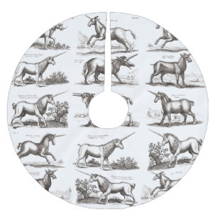 Antique Unicorn Engraving Vintage Zoology Specimen Brushed Polyester Tree Skirt