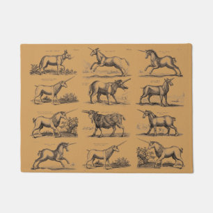 Antique Unicorn Engraving Vintage Zoology Specimen Doormat
