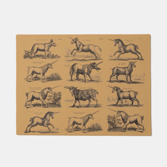Antique Unicorn Engraving Vintage Zoology Specimen Doormat (Front)