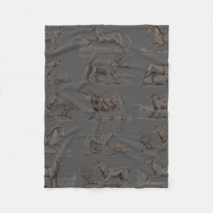 Antique Unicorn Engraving Vintage Zoology Specimen Fleece Blanket