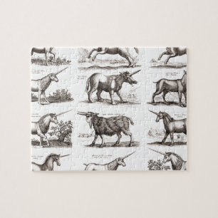 Antique Unicorn Engraving Vintage Zoology Specimen Jigsaw Puzzle