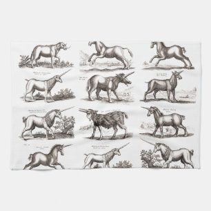 Antique Unicorn Engraving Vintage Zoology Specimen Kitchen Towel