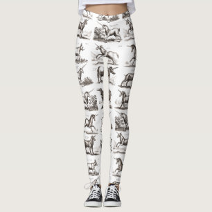 Antique Unicorn Engraving Vintage Zoology Specimen Leggings