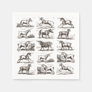 Antique Unicorn Engraving Vintage Zoology Specimen Napkin