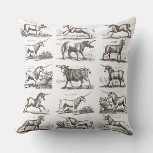 Antique Unicorn Engraving Vintage Zoology Specimen Outdoor Pillow