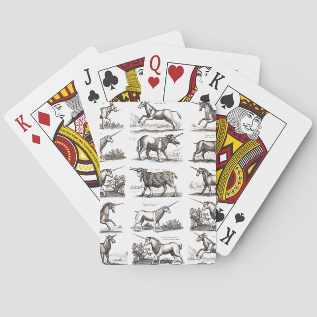 Antique Unicorn Engraving Vintage Zoology Specimen Playing Cards (Back)