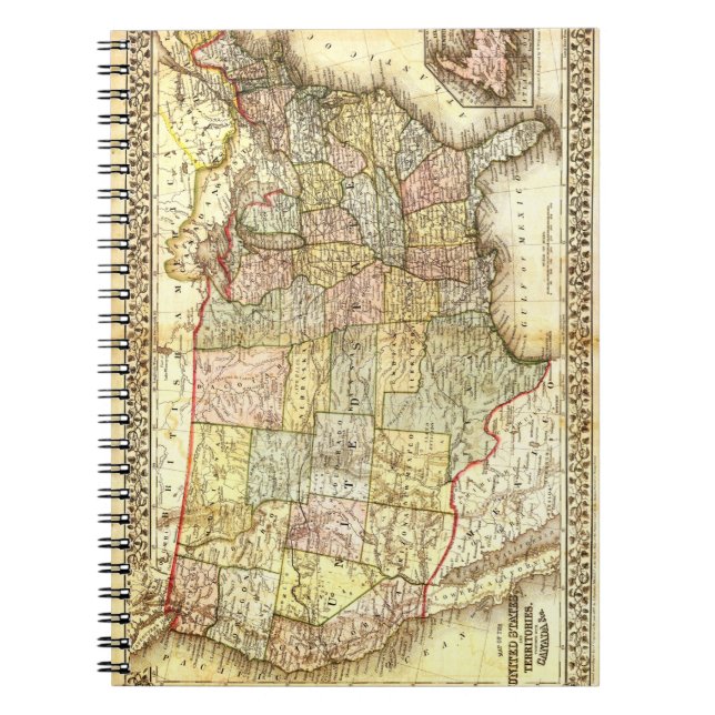 Antique United States Vintage Map Illustration Notebook (Front)