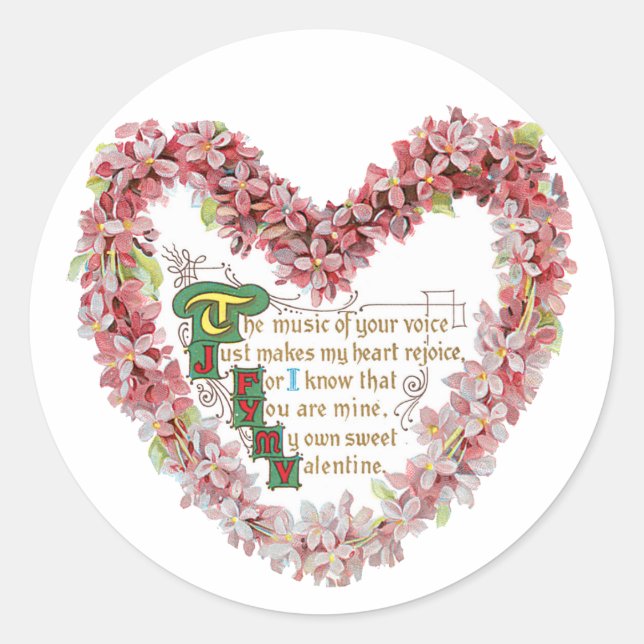 Antique Valentine Bouquet Heart Classic Round Sticker (Front)