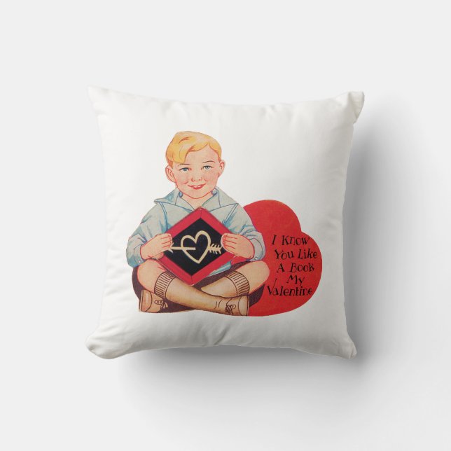 Antique Valentine Boy Heart Throw Pillow (Front)
