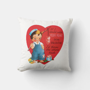 Antique Valentine Boy Heart Throw Pillow