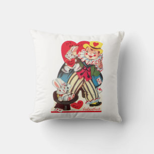 Antique Valentine Boy with Rabbits Throw Pillow