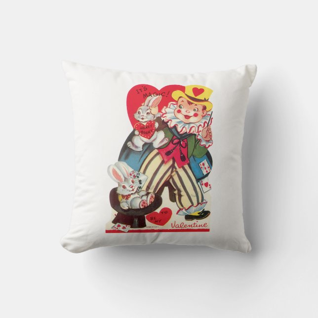 Antique Valentine Boy with Rabbits Throw Pillow (Front)