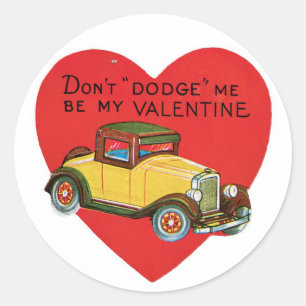 Antique Valentine Car Heart Classic Round Sticker