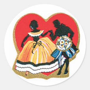 Antique Valentine Couple Heart Classic Round Sticker