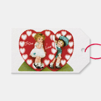 Antique Valentine Couple Heart Gift Tags