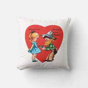 Antique Valentine Couple Heart Throw Pillow
