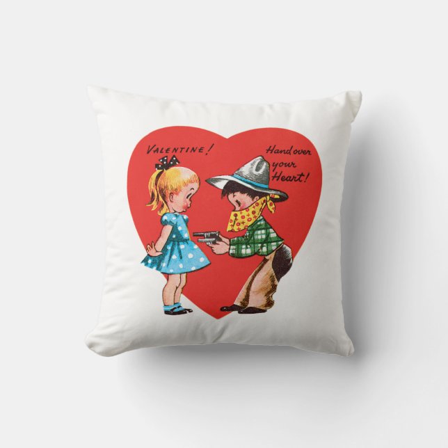 Antique Valentine Couple Heart Throw Pillow (Front)