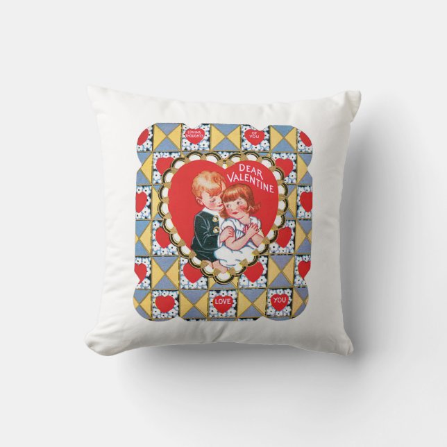 Antique Valentine Couple Heart Throw Pillow (Front)