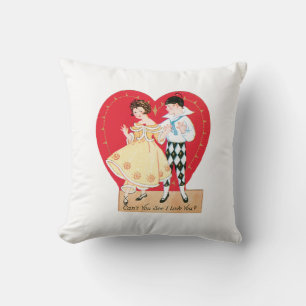 Antique Valentine Couple Heart Throw Pillow