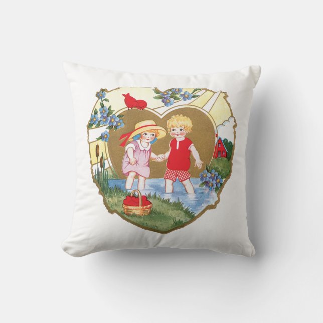 Antique Valentine Couple Heart Throw Pillow (Front)
