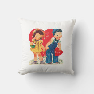 Antique Valentine Couple Heart Throw Pillow