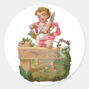Antique Valentine Cupid Classic Round Sticker
