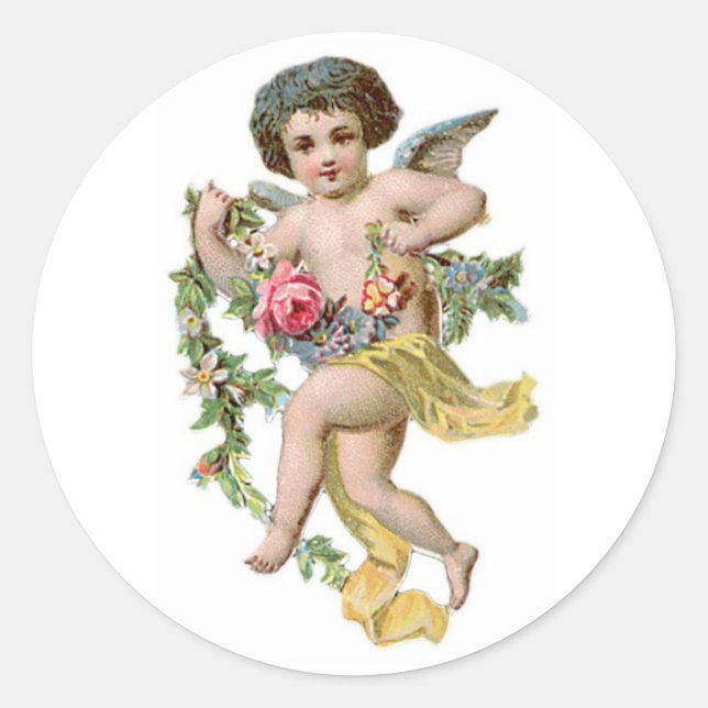Antique Valentine Cupid Classic Round Sticker (Front)