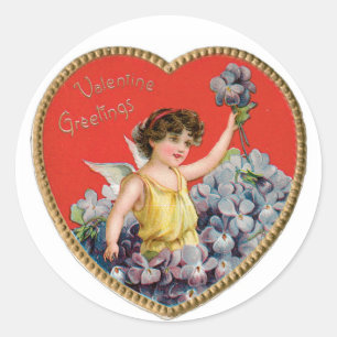 Antique Valentine Cupid Heart Classic Round Sticker