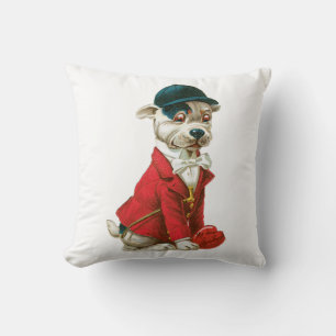 Antique Valentine Dog Throw Pillow